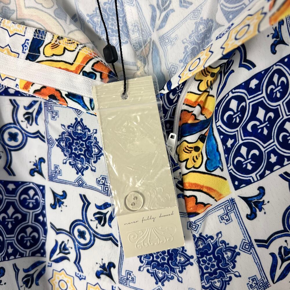 Never Fully Dressed Amalfi Tile Print High Rise Shorts Blue Yellow Boho Size 18 - Picture 7 of 10